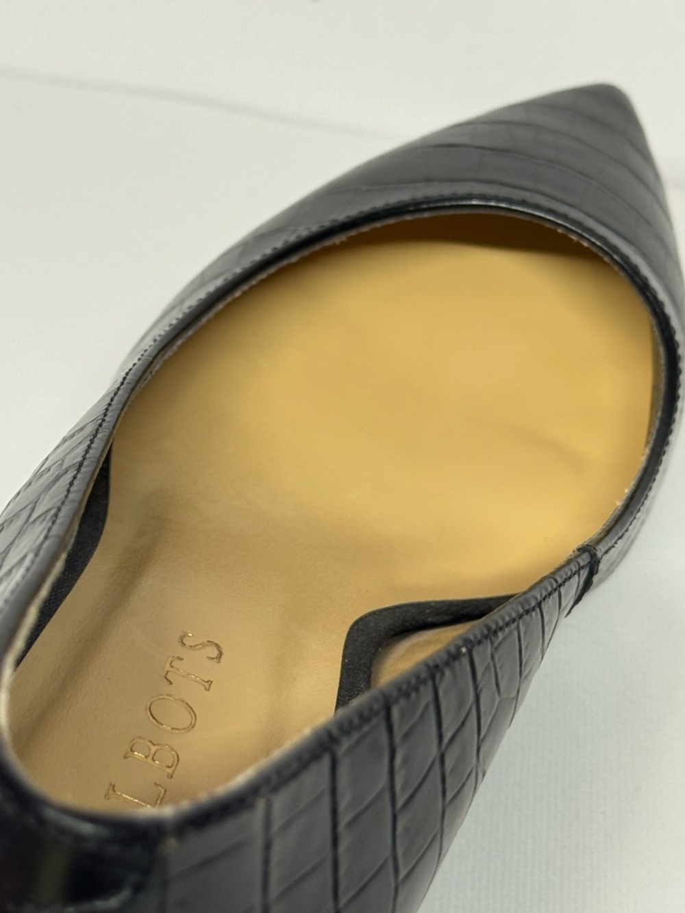 Talbots Black Croc Embossed Pointed Toe Kitten Heels Pumps S 5.5M Classic - Picture 9 of 11